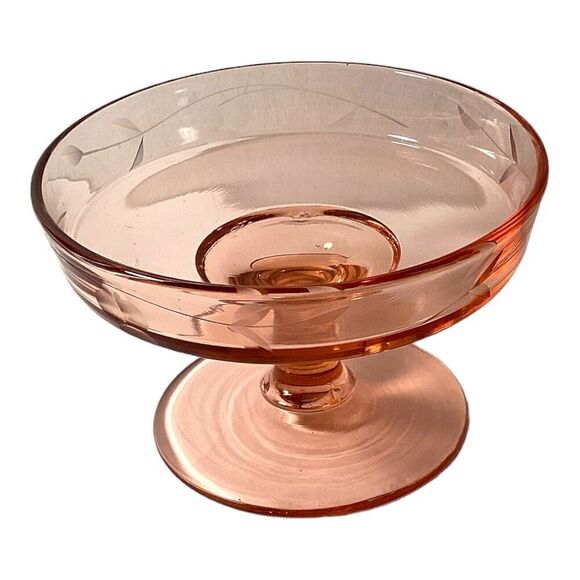 Vtg Depression Glass Pink Etched Compote Cheese Dip Candle Holder 4.5" x 3” - Picture 6 of 6